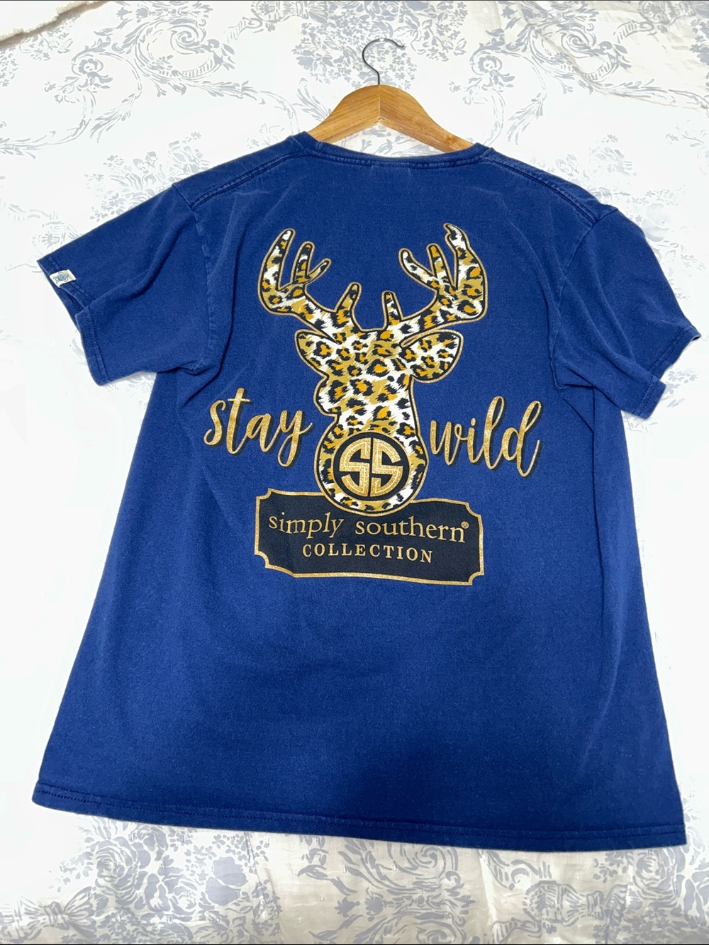 Simply Southern Navy Tee with Leopard Antler Deer Graphic
